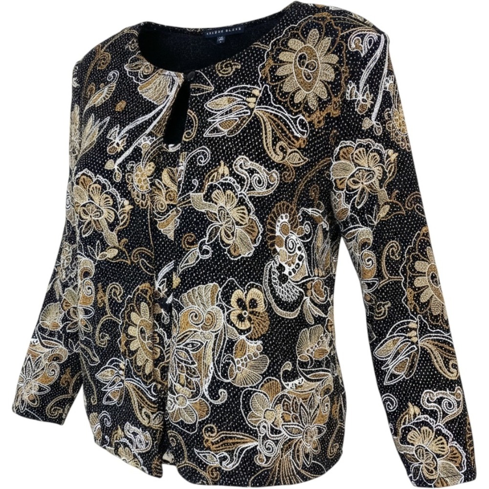 Vintage 90s Metallic Floral 2 Piece Cardigan & Tank Set‎ Black Gold Event Large